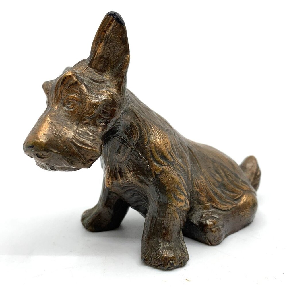 Vintage Cast Metal Scottie Terrier Dog Figurines 2pc Brown Black 2” 1” Tall - Picture 3 of 14